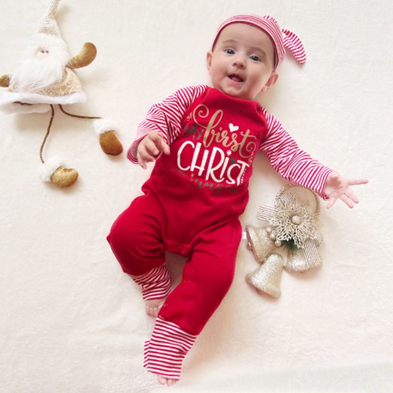 Impressions - My First Christmas Romper Set w/ Hairband & Beanie - Red