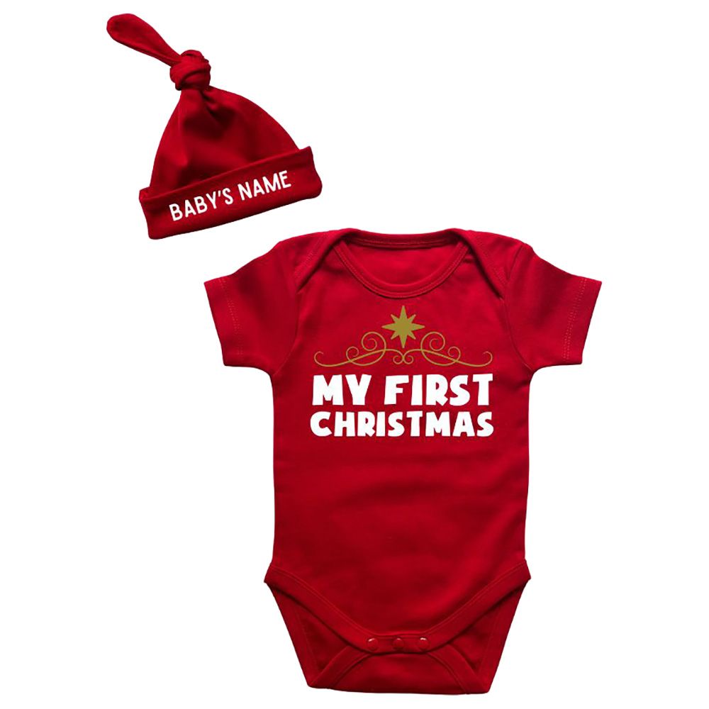 Impressions - My First Christmas Customized Beanie Onesies Set - Red