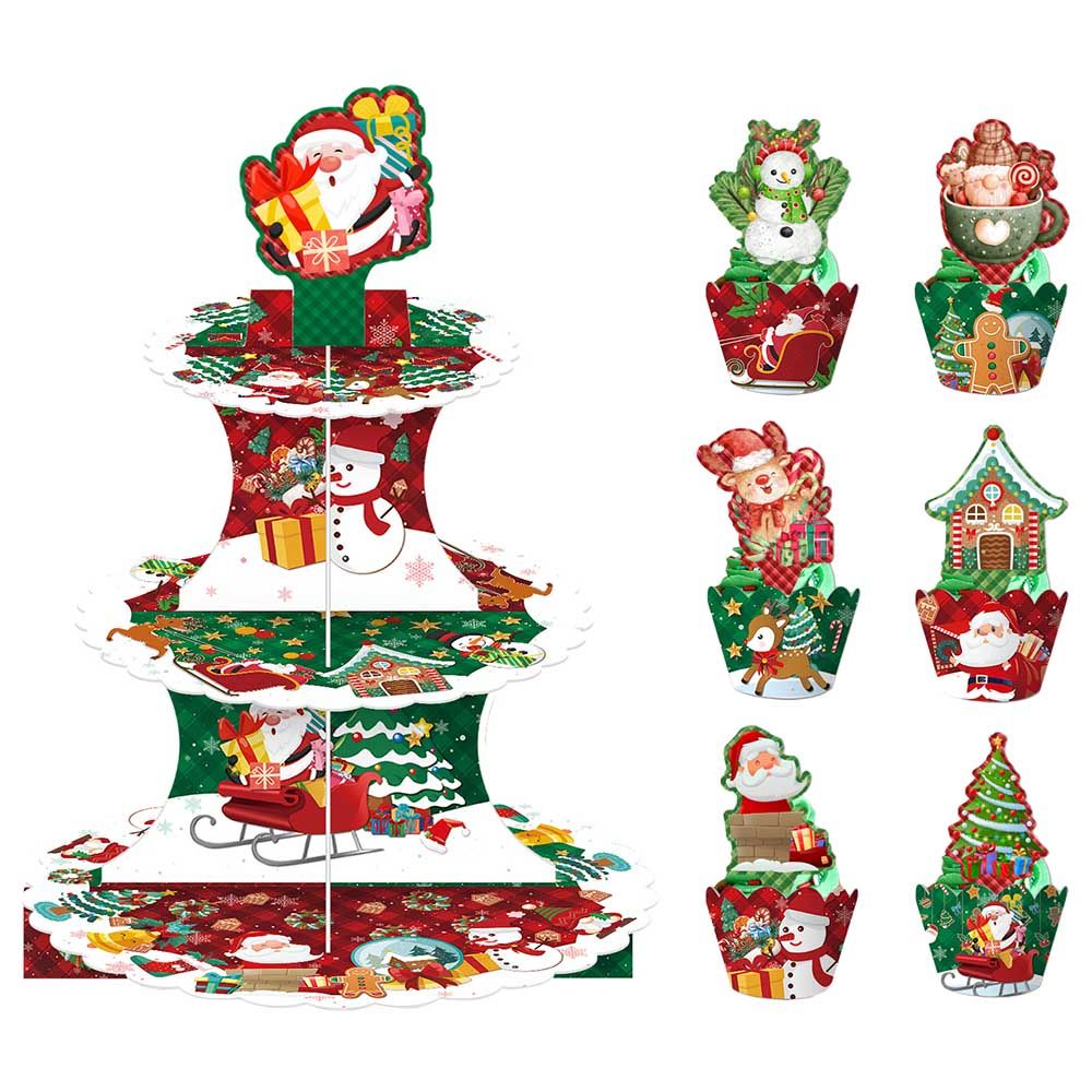 Highland - 3 Tier Christmas Cake Stand & Cupcake Topper Wrap Set