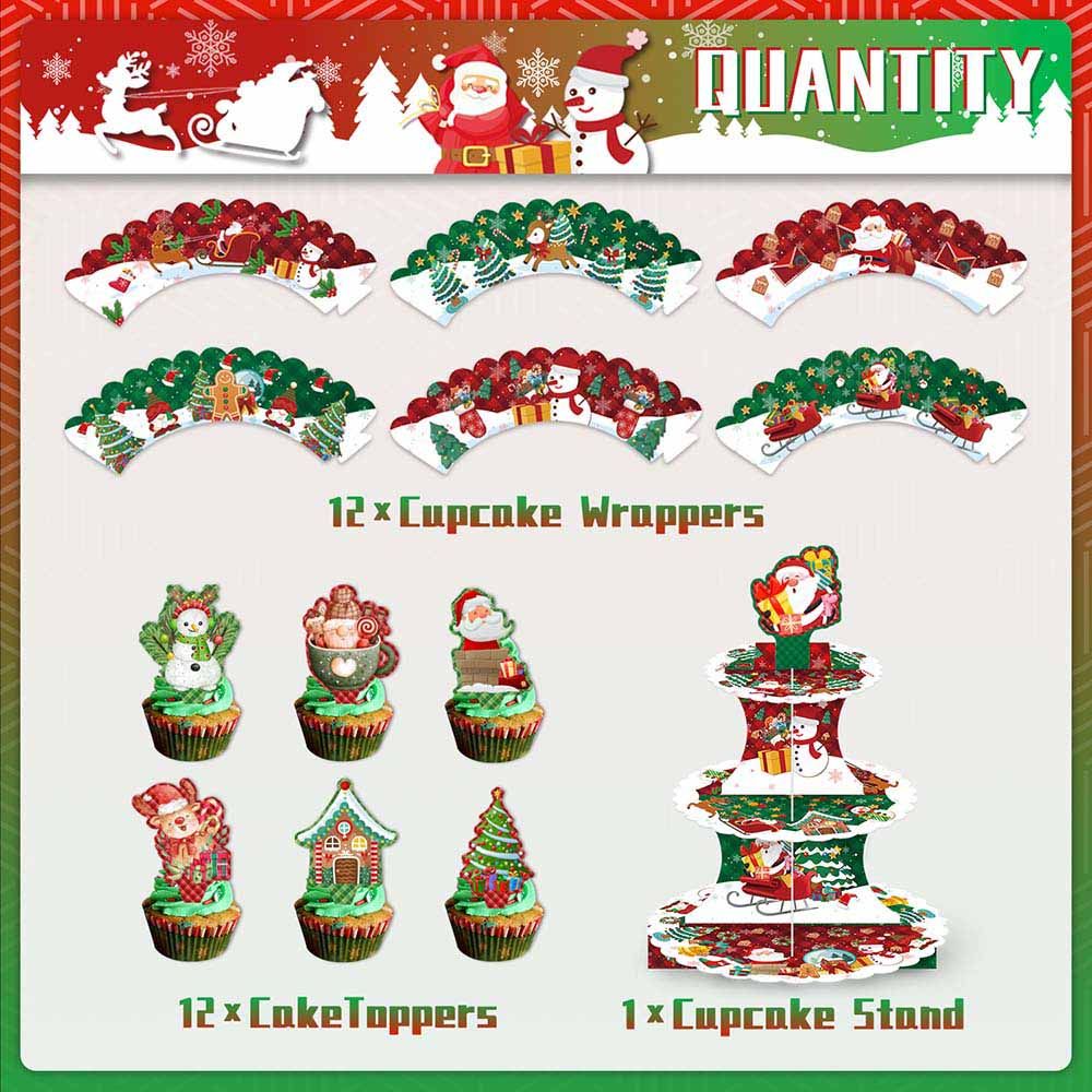 Highland - 3 Tier Christmas Cake Stand & Cupcake Topper Wrap Set