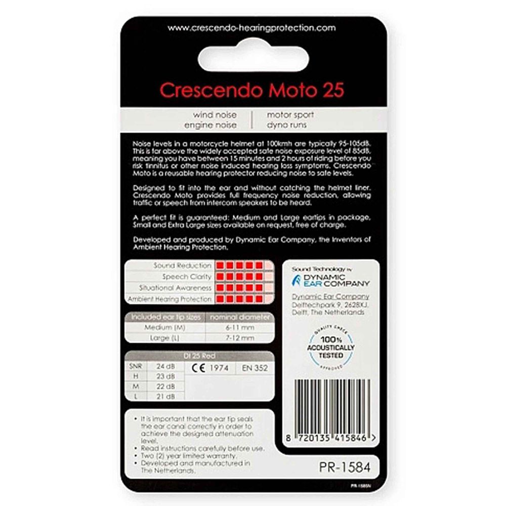 Crescendo - Dynamic Ear Company Moto 25 Reusable Ear Plugs - 3 Pcs