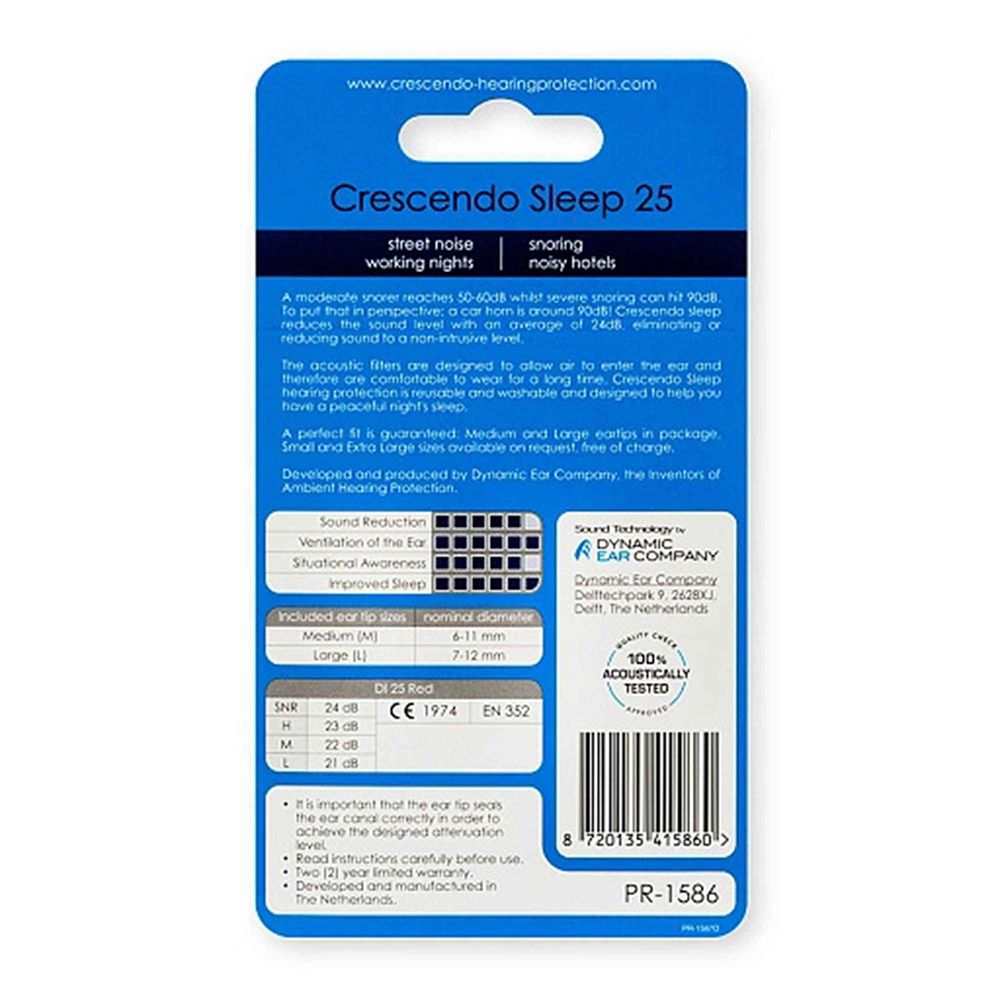 Crescendo - Dynamic Ear Company Sleep 25 Reusable Ear Plugs - 3 Pcs