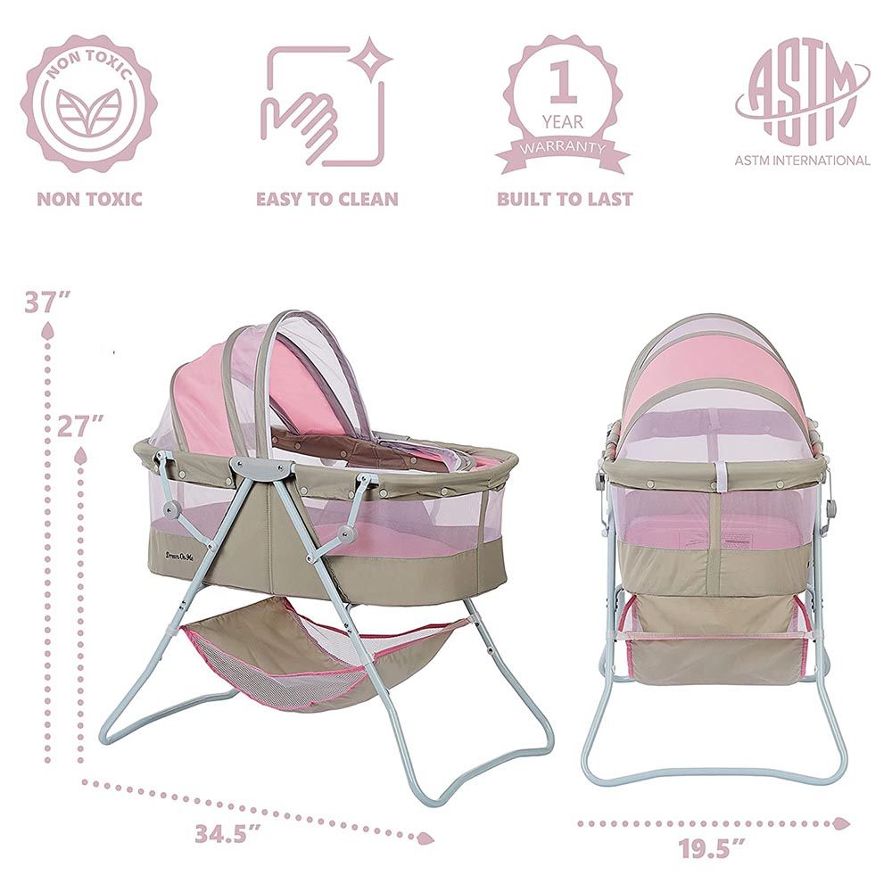 Dream On Me - Karley 3-in-1 Portable Baby Bassinet - Pink & Grey