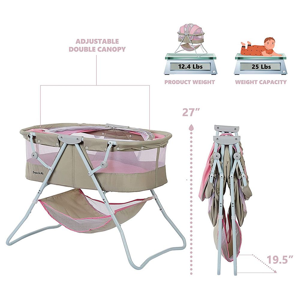 Dream On Me - Karley 3-in-1 Portable Baby Bassinet - Pink & Grey