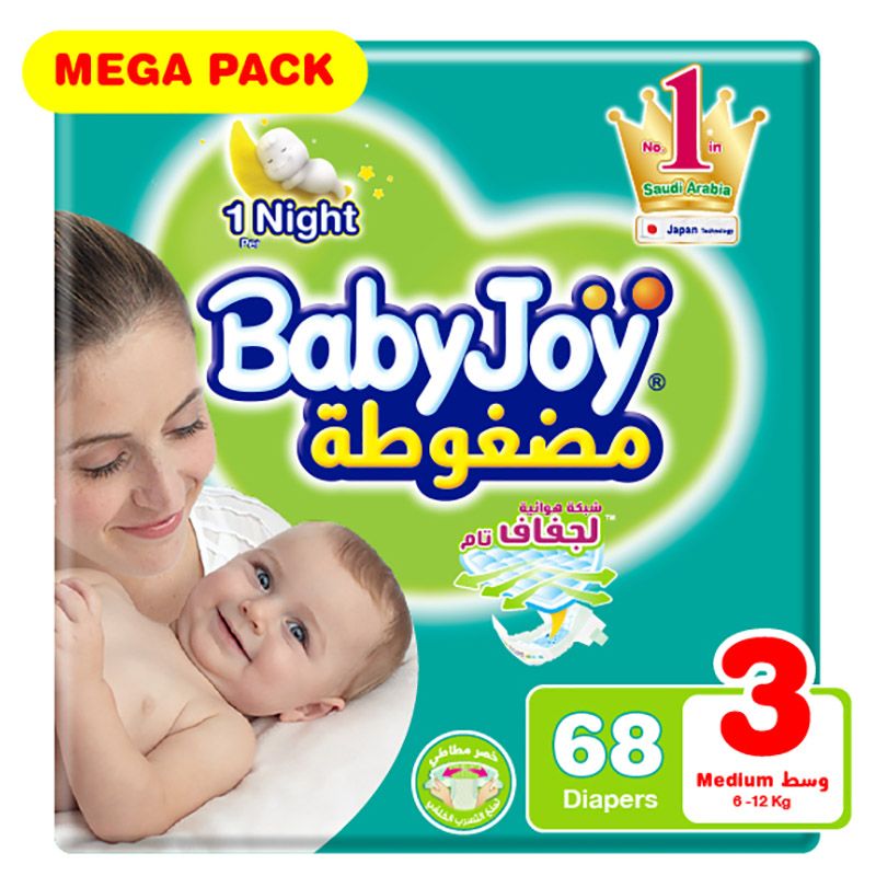 BabyJoy - Diaper Mega Pack, Medium, 6-12kg - Size-3, 68 Pcs