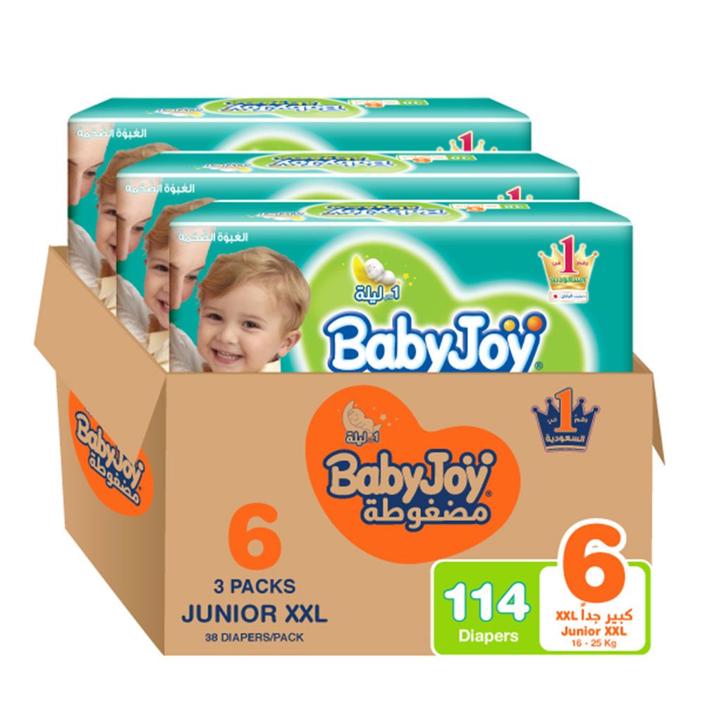 Babyjoy - Compressed Diamond Pad Diaper, Mega Pack Junior XXL Size 6, Count 114, 16+kg