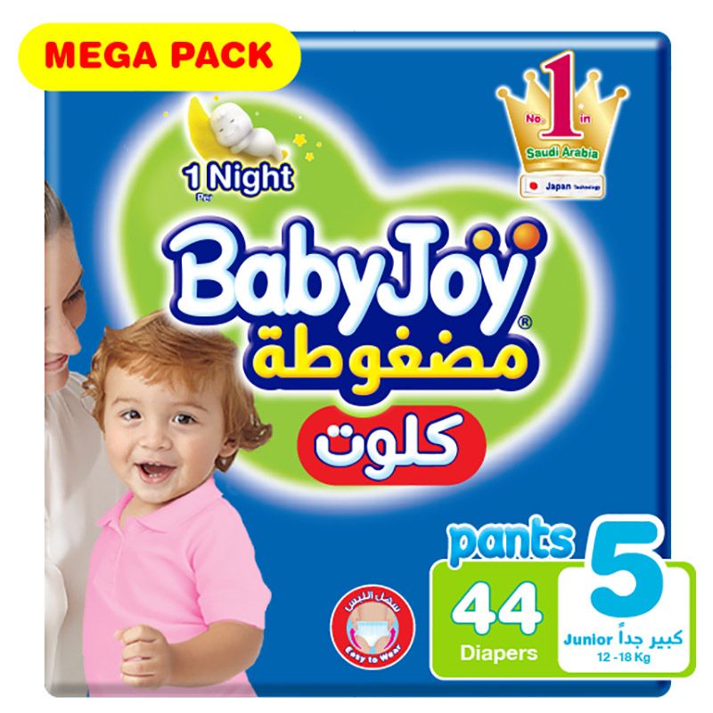 Babyjoy Cullotte Pants Diaper, Mega Pack Junior Size 5, Count 44, 12 - 18 kg