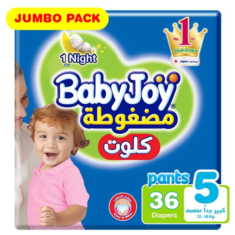 Babyjoy Cullotte Pants Diaper, Jumbo Pack Junior Size 5, Count 36, 12 - 18 kg