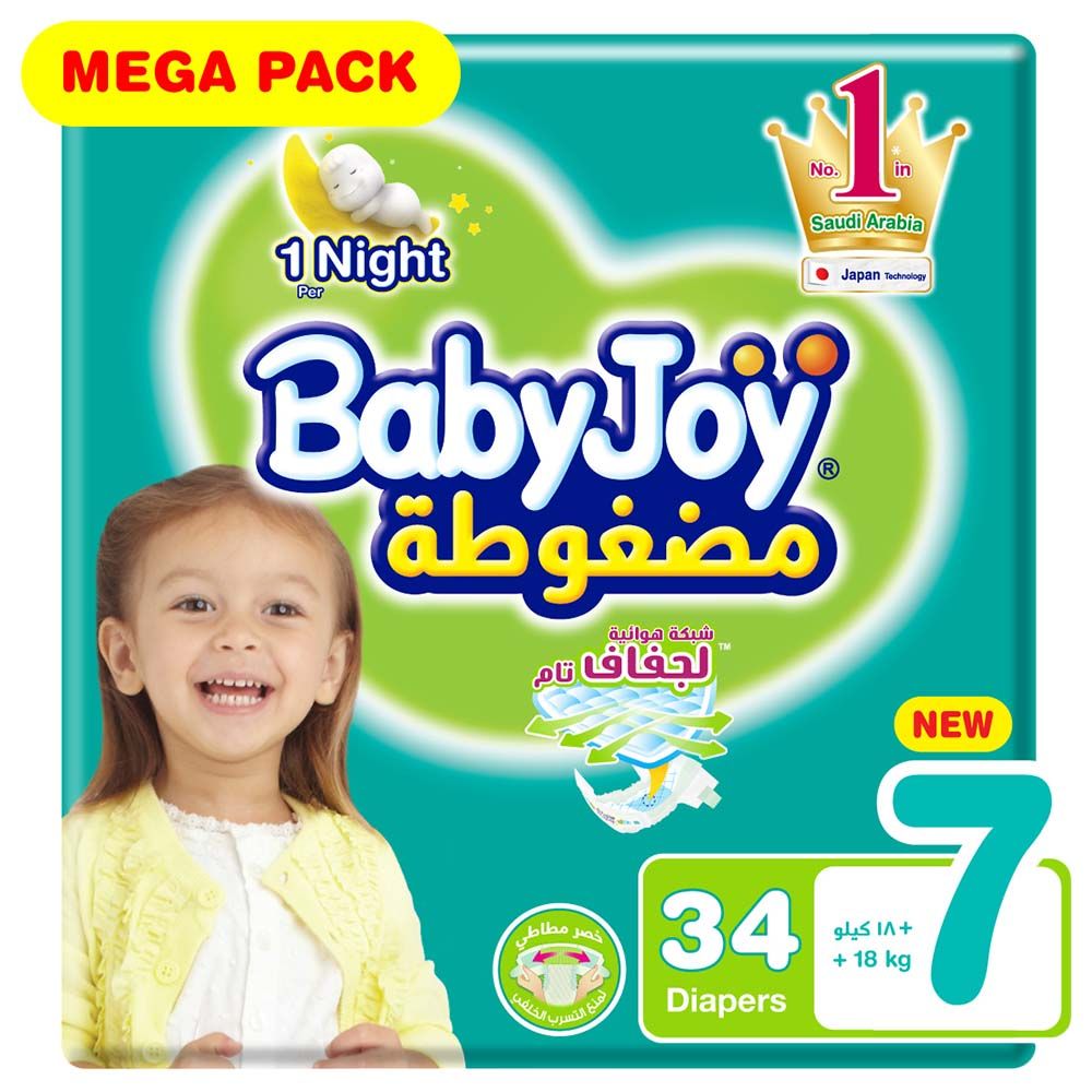 BabyJoy - Diapers Mega Pack, Size 7, 18+ Kg, 34 Pcs