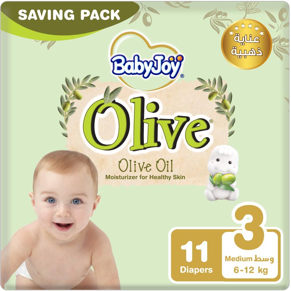 BabyJoy - Olive Diapers | Size 3 - Medium - 6-12Kg -Saving Pack - 11pcs