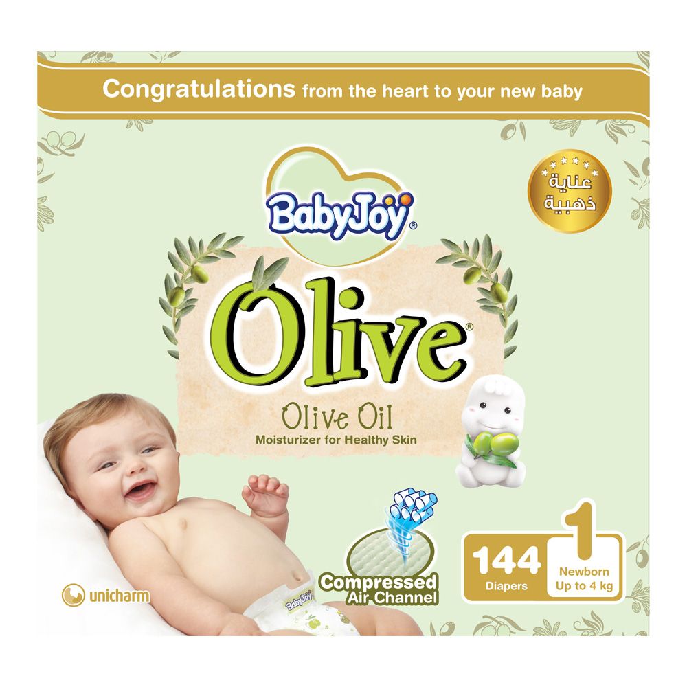 BabyJoy - Olive Diapers | Size 1 - Newborn - 0-4Kg - Mega Box - 144pcs