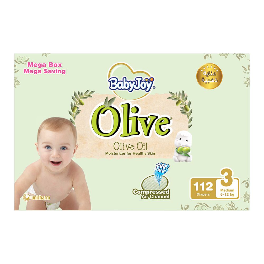 BabyJoy - Olive Diapers | Size 3 - Medium - 6-12Kg - Mega Box - 112pcs