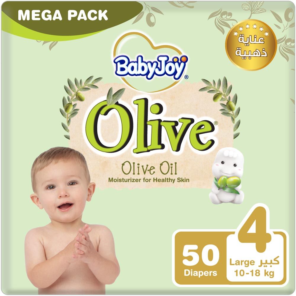 BabyJoy - Olive Diapers | Size 4 - Large - 10-18Kg - Mega Pack - 50pcs