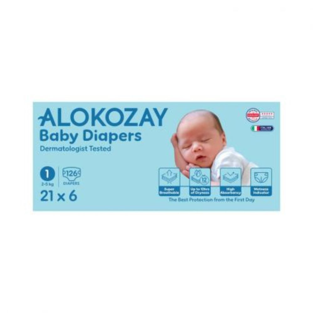 Alokozay - Premium Baby Diapers 2-5kg Size 1 - 21pcs - Pack of 6 