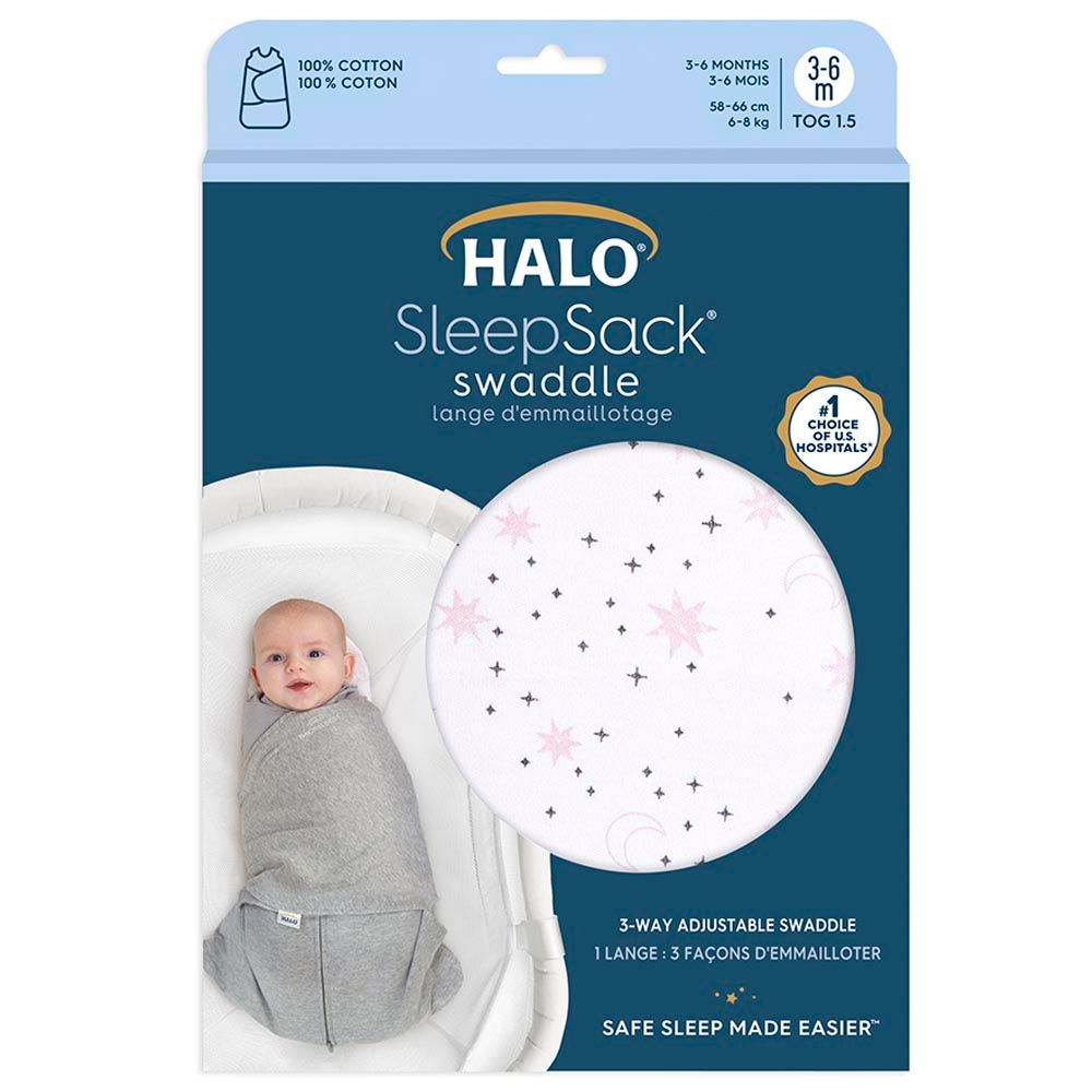 Halo - 100% Cotton Sleep sack Swaddle - Midnight Moons Pink