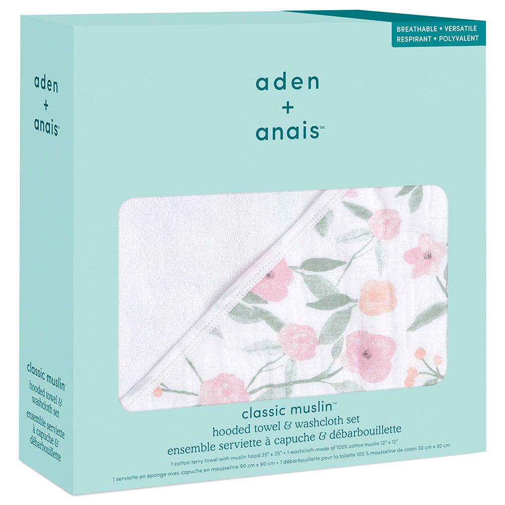 Aden + Anais - Cotton Muslin Hooded Towel & Washcloth - Pack of 2