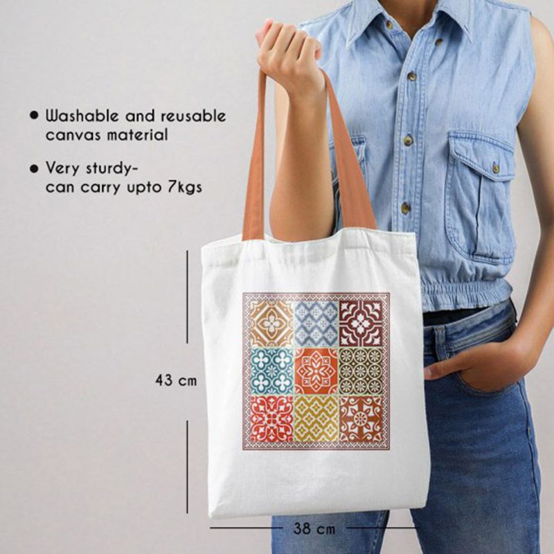 Doodle - Turkish Tile Canvas Tote Bag - White