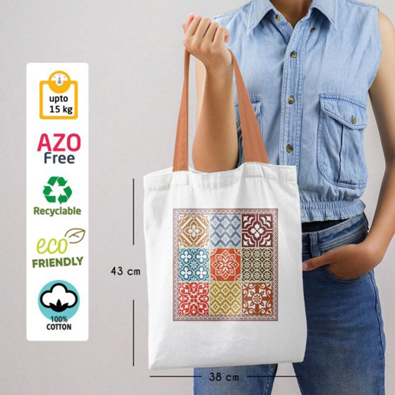 Doodle - Turkish Tile Canvas Tote Bag - White