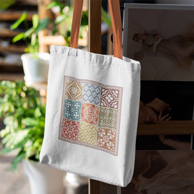 Doodle - Turkish Tile Canvas Tote Bag - White