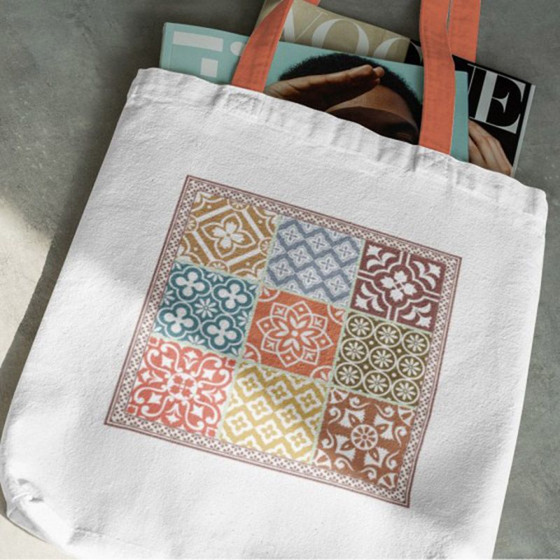 Doodle - Turkish Tile Canvas Tote Bag - White