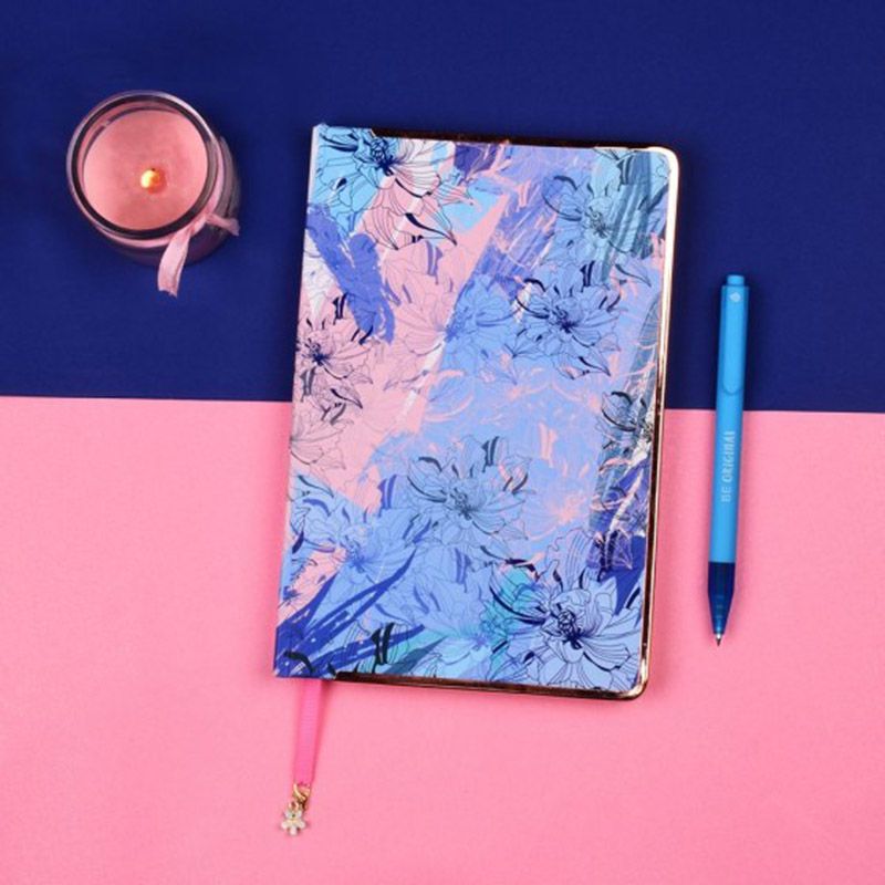 Doodle - Floral Palette A5 Diary With Metal Frame - Blue