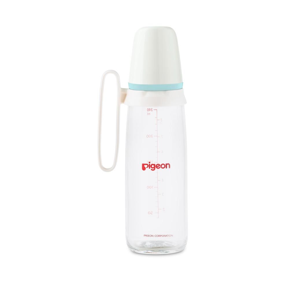 Pigeon - Glass Feeding Bottle With Handle 240ml - Blue