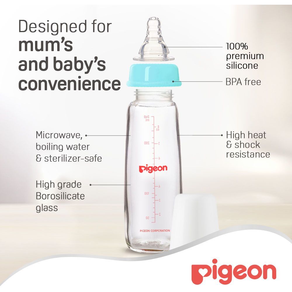 Pigeon - Glass Feeding Bottle K-8 240ml - Blue