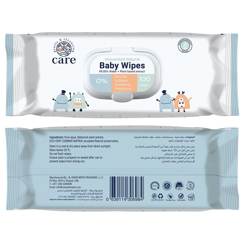 Care - Unscented Natural Baby Wipes 100 Sheets