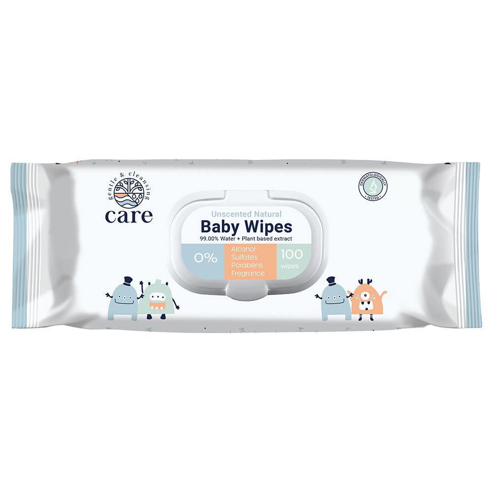 Care - Unscented Natural Baby Wipes 100 Sheets - Pack of 3