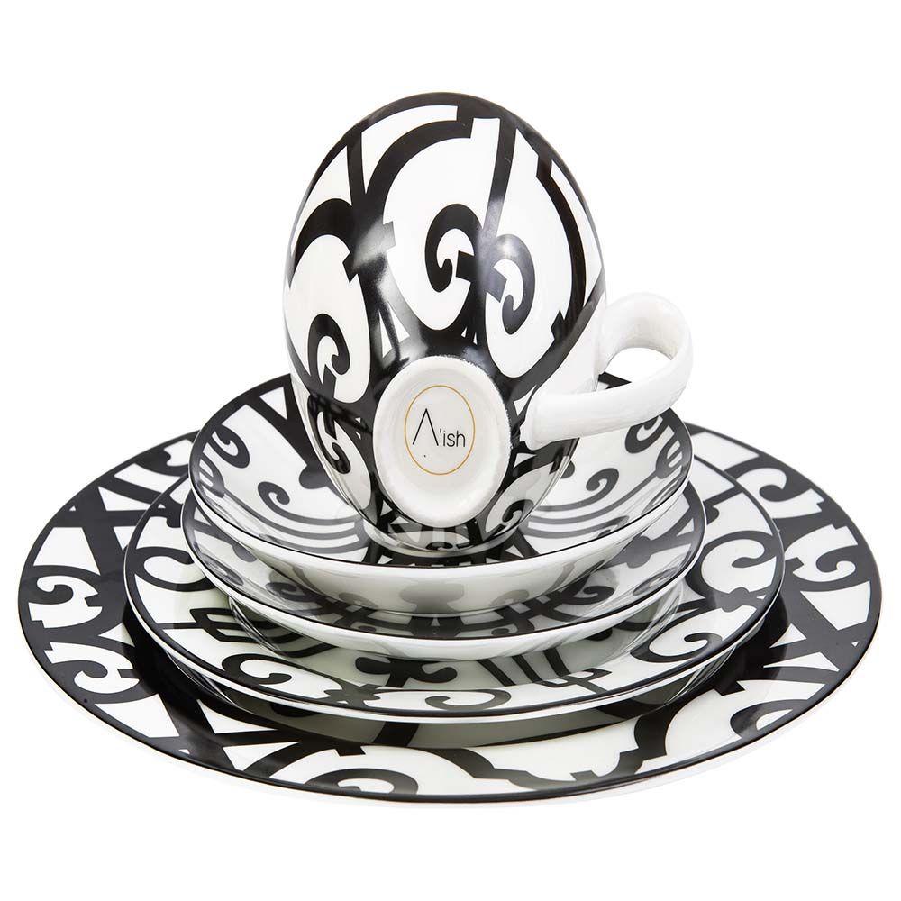 A'ish Home - Black And White Crockery 20pcs Set