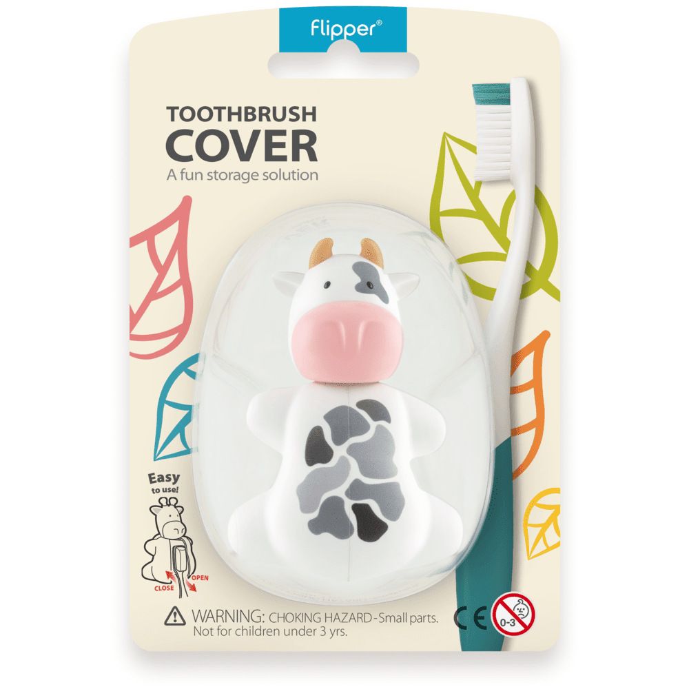 Flipper - Hygienic Toothbrush Holder w/ Suction Cup, Cow, 3Y+