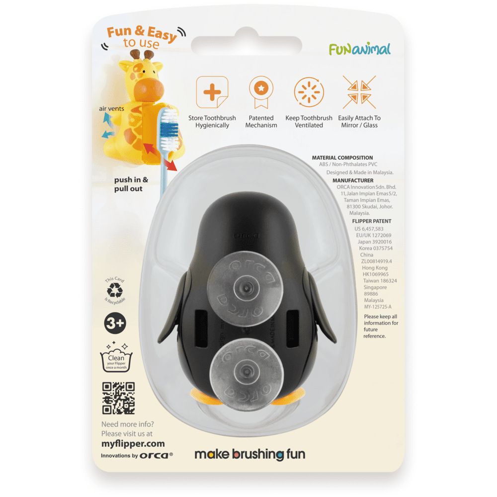 Flipper - Hygienic Toothbrush Holder w/ Suction Cup, Penguin, 3Y+