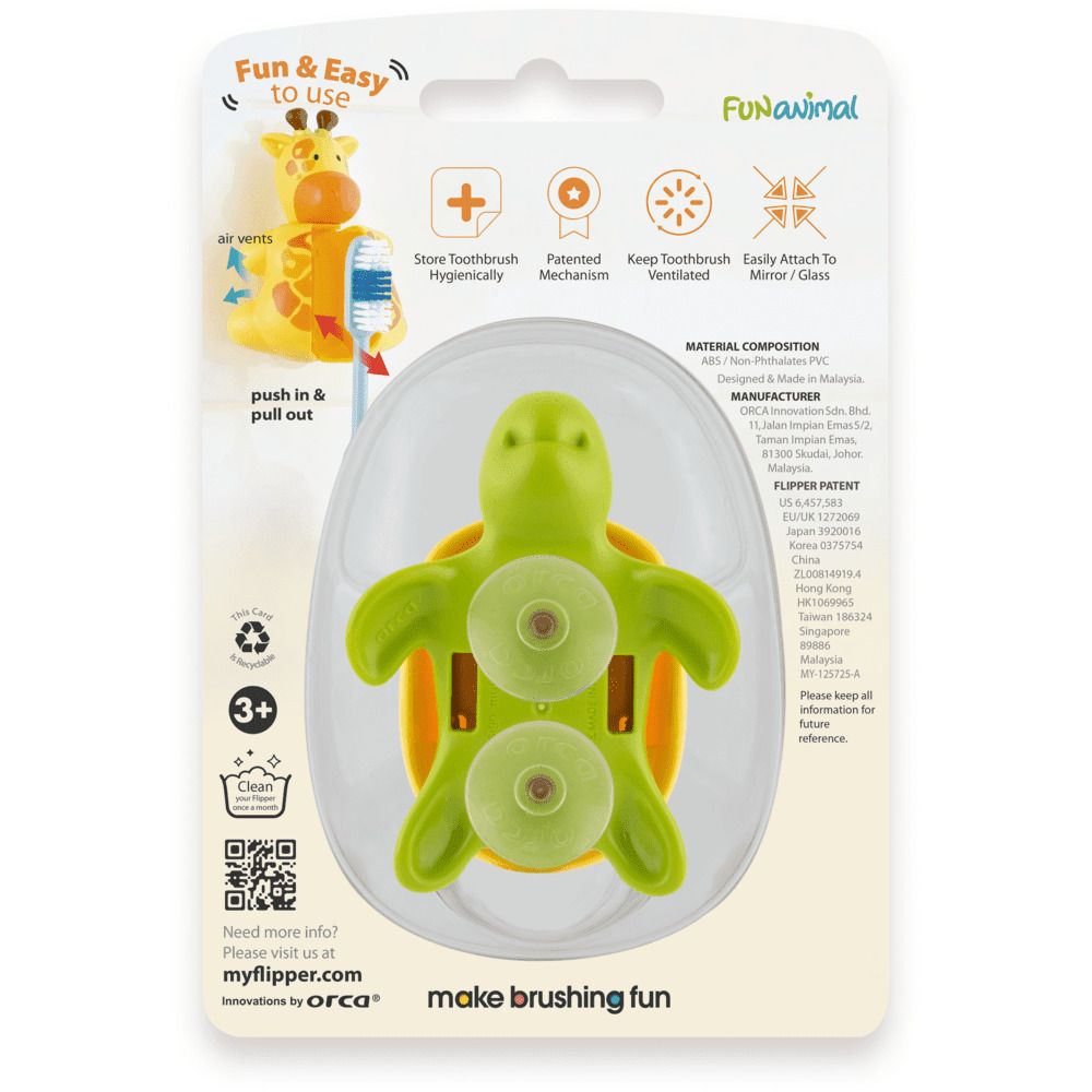 Flipper - Hygienic Toothbrush Holder w/ Suction Cup, Turtle, 3Y+