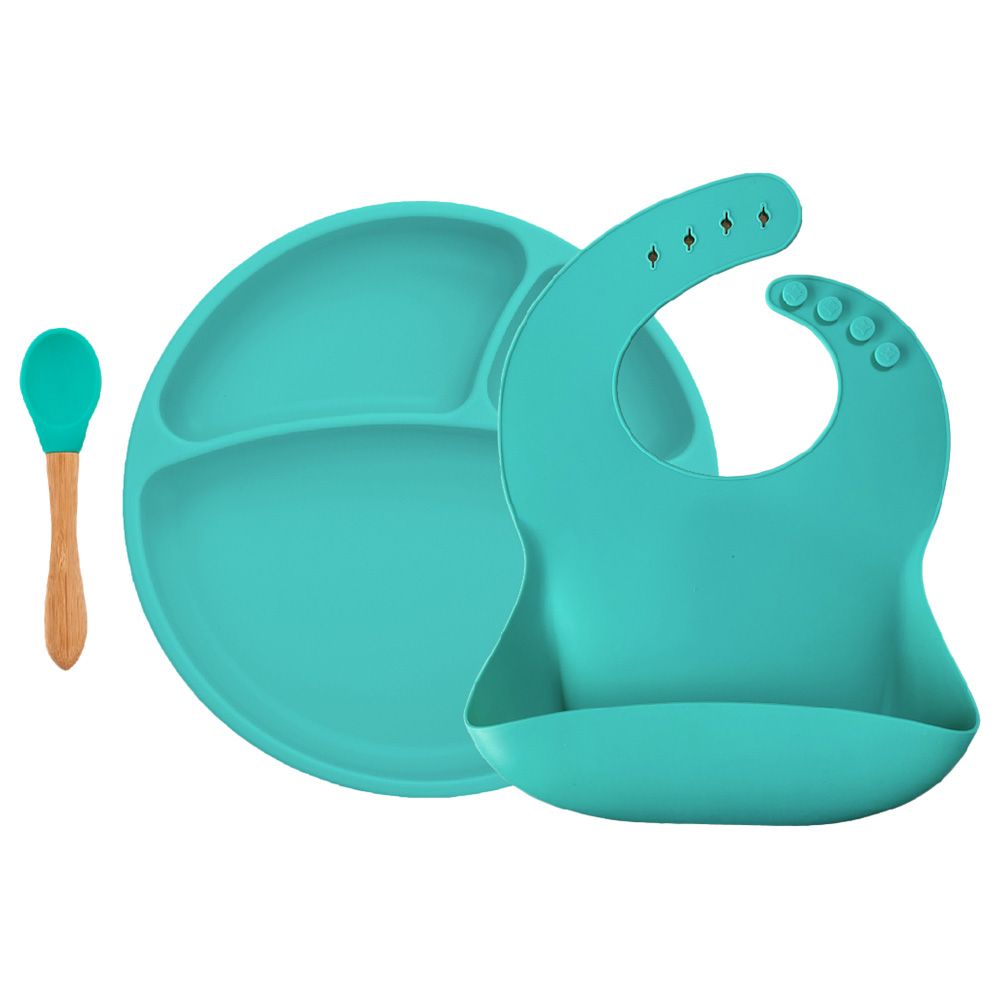 Minikoioi - Silicone Dining Set of 3pcs - Aqua Green