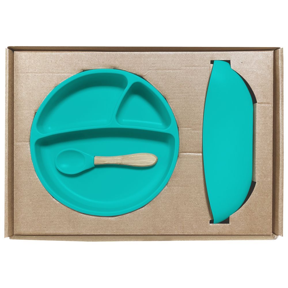 Minikoioi - Silicone Dining Set of 3pcs - Aqua Green