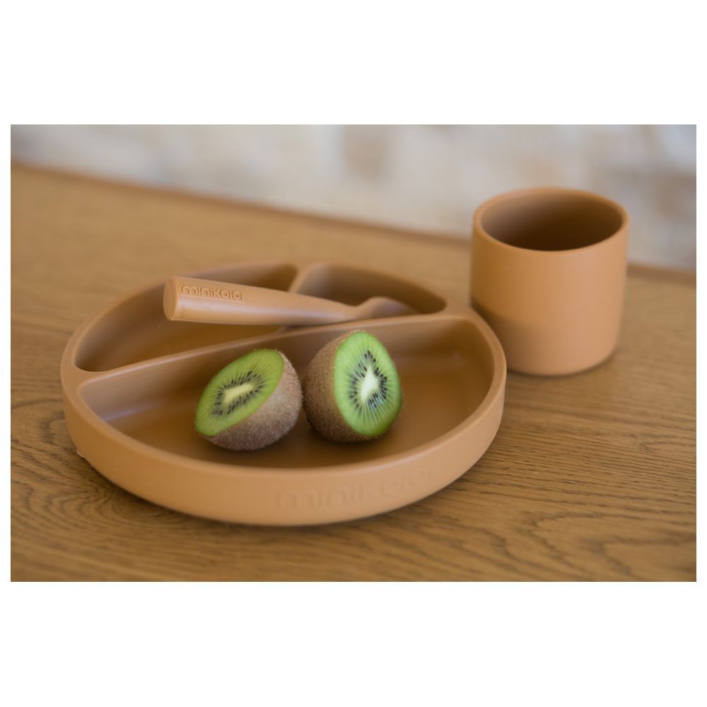 Minikoioi - Silicone Dining Set of 3pcs - Woody Brown