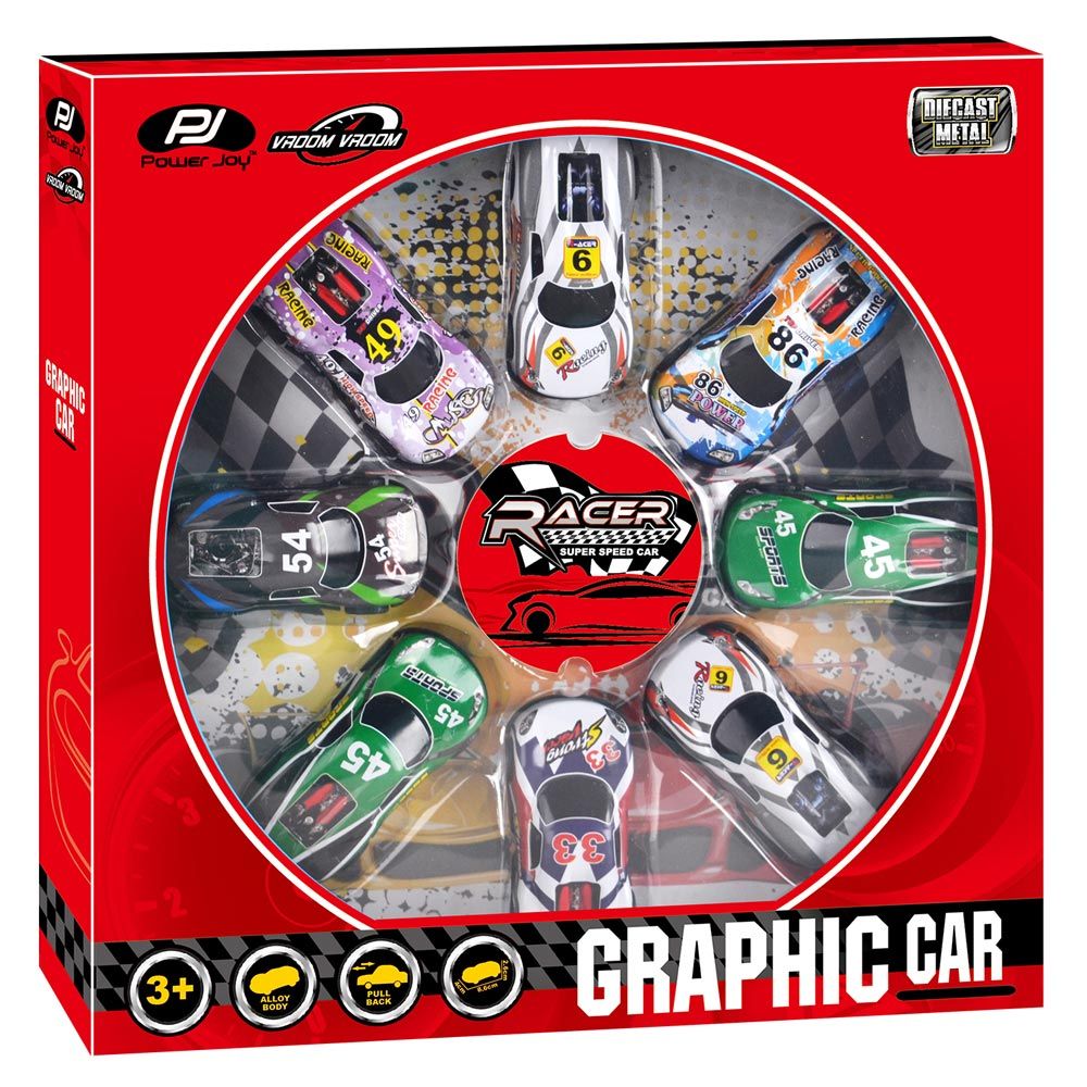 Power Joy - Vroom Vroom Pullback Graphic Car 8pcs