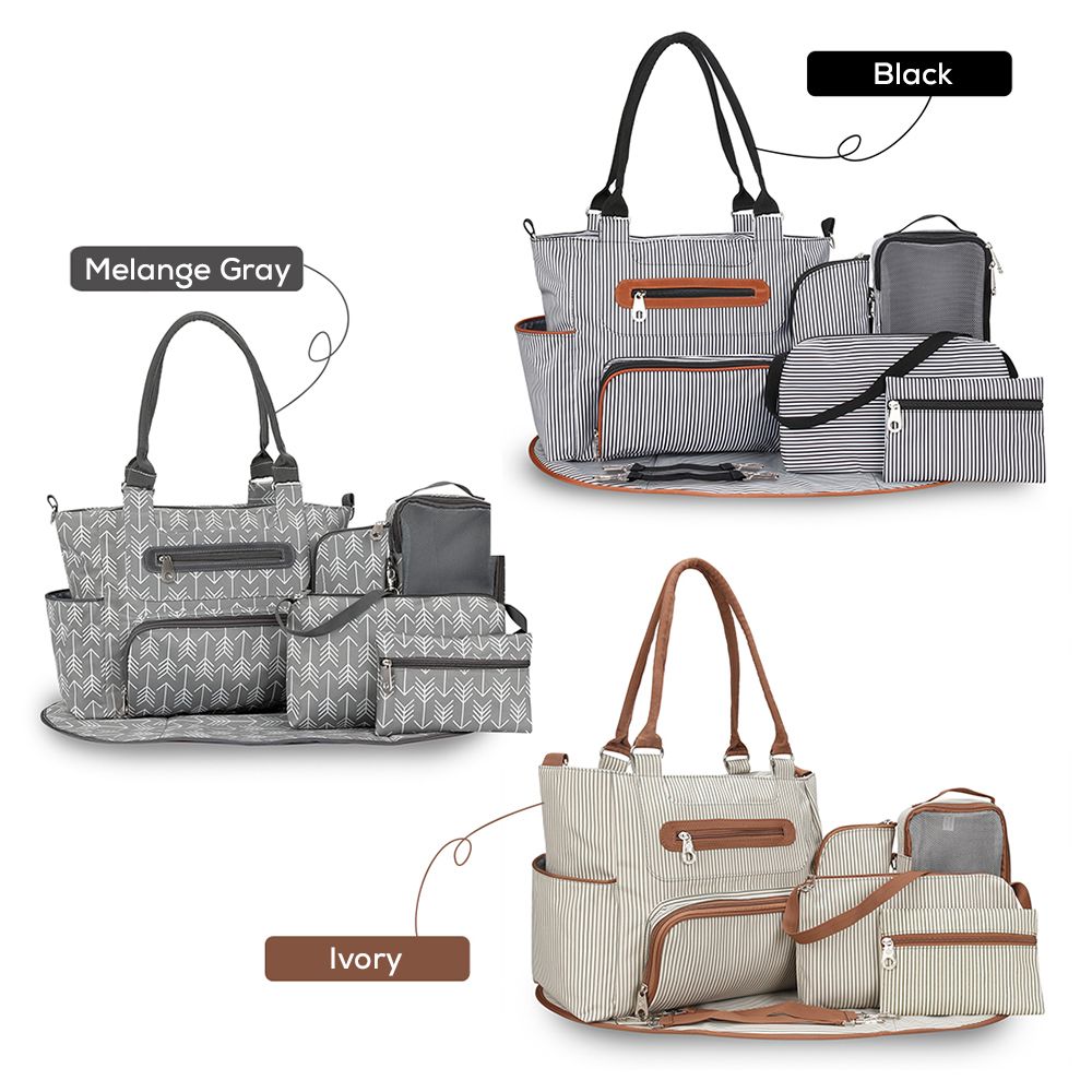 Little Story Diaper Bag Set of 6 with Hooks - Ivory