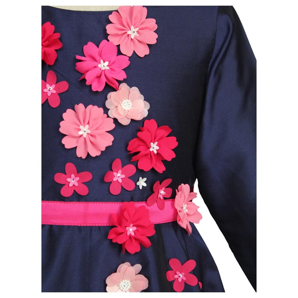 A Little Fable - Floral Full Sleeve Dress - Navy Blue