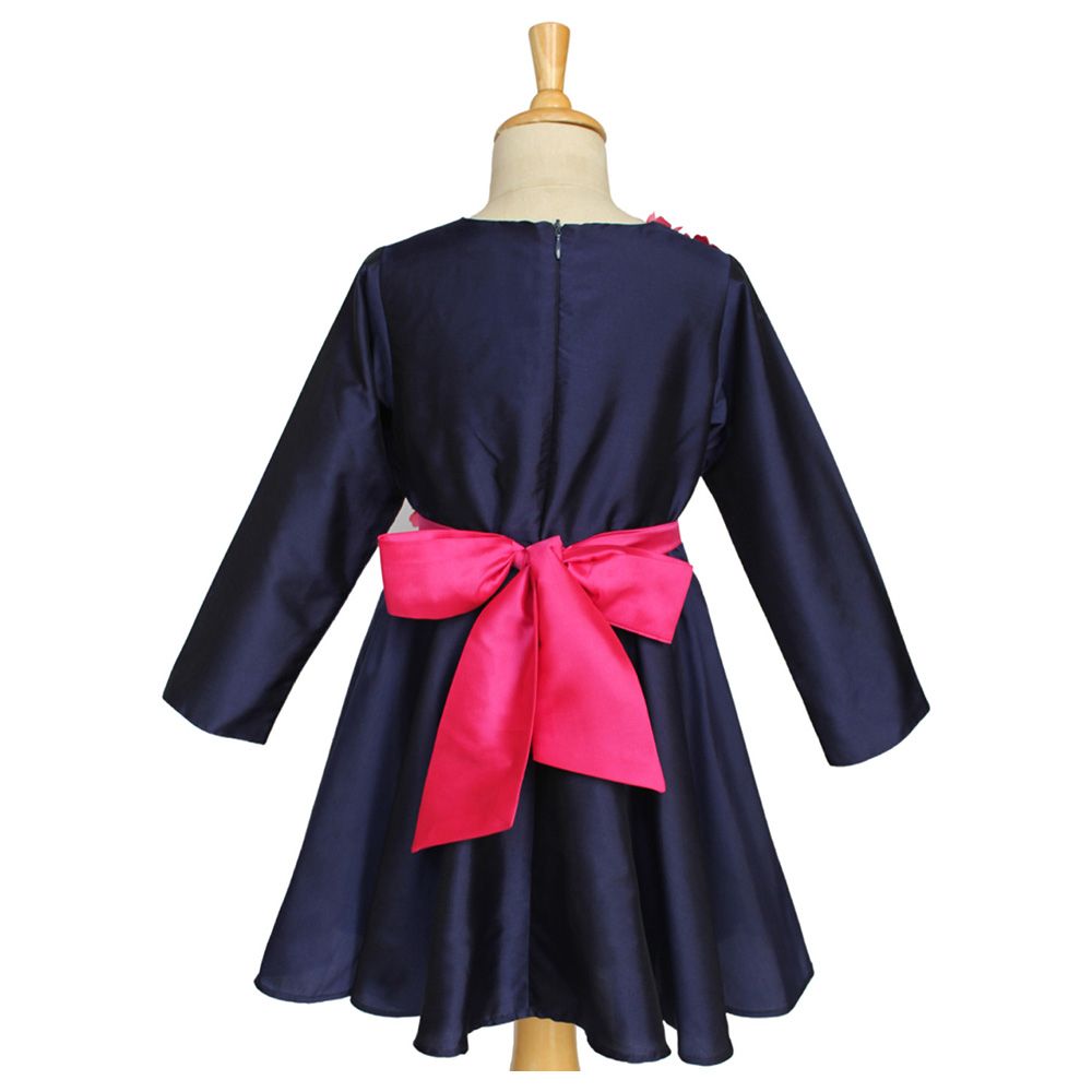 A Little Fable - Floral Full Sleeve Dress - Navy Blue