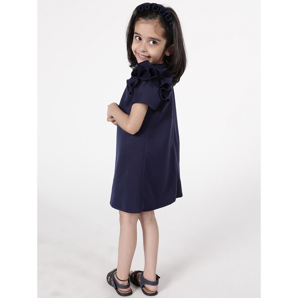 A Little Fable - Ruffle Wildflower Dress - Navy Blue