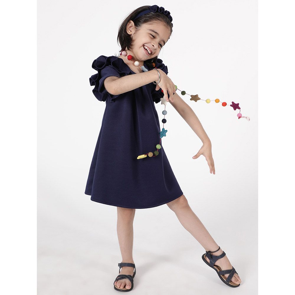 A Little Fable - Ruffle Wildflower Dress - Navy Blue