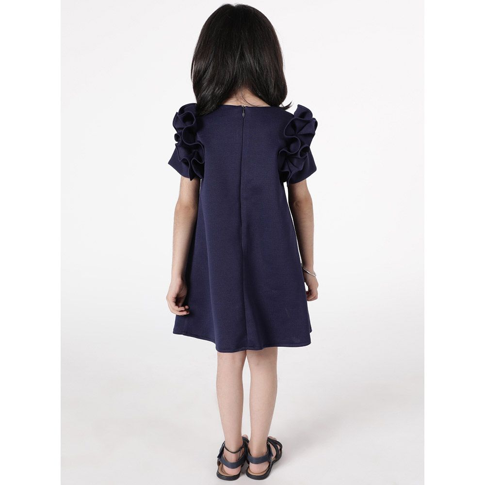 A Little Fable - Ruffle Wildflower Dress - Navy Blue