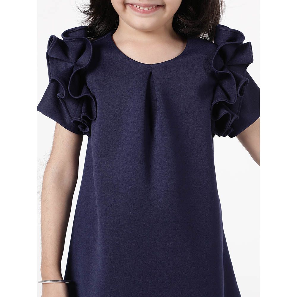 A Little Fable - Ruffle Wildflower Dress - Navy Blue