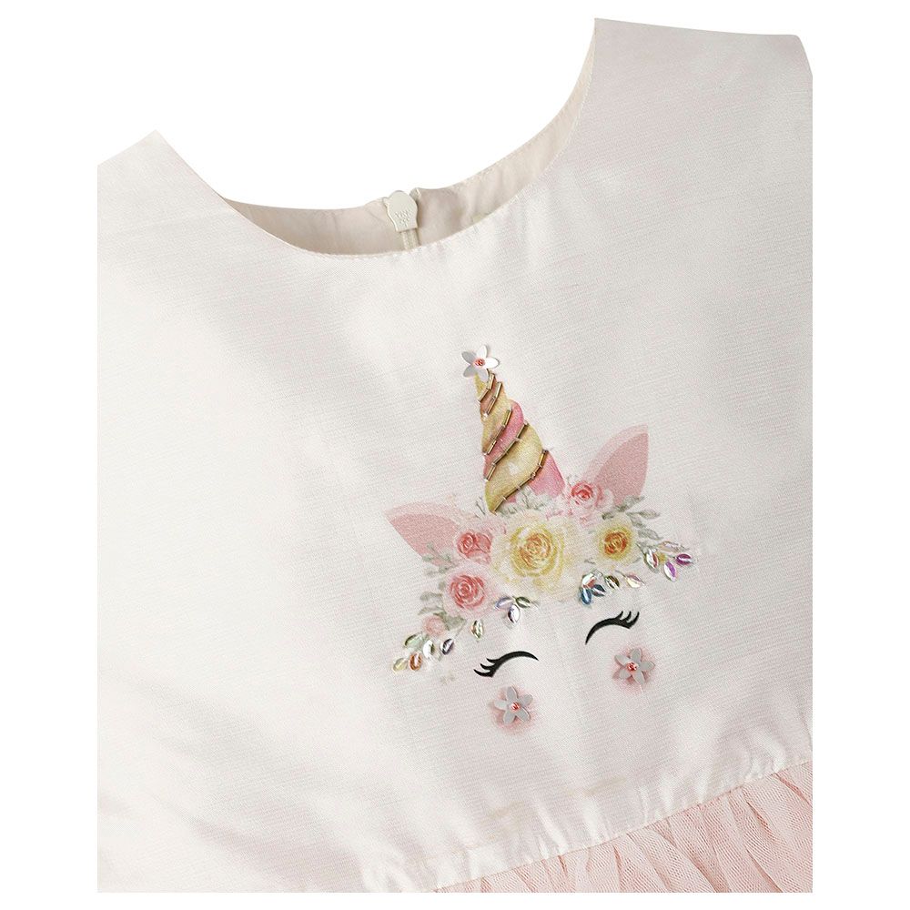 A Little Fable - Blush Unicorn Dress - Off White