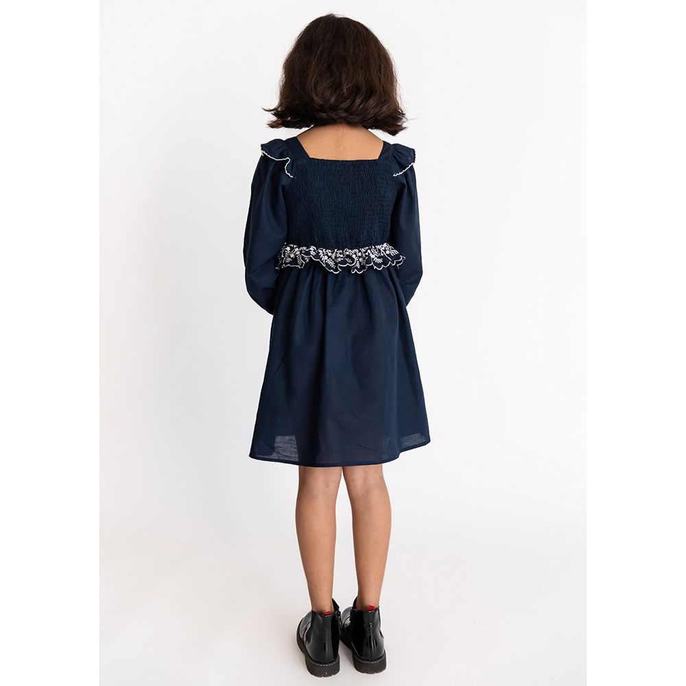 A Little Fable - Voila Smocked Dress - Navy Blue