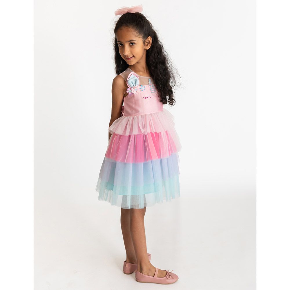 A Little Fable - Glitter Horn Unicorn Dress - Pink