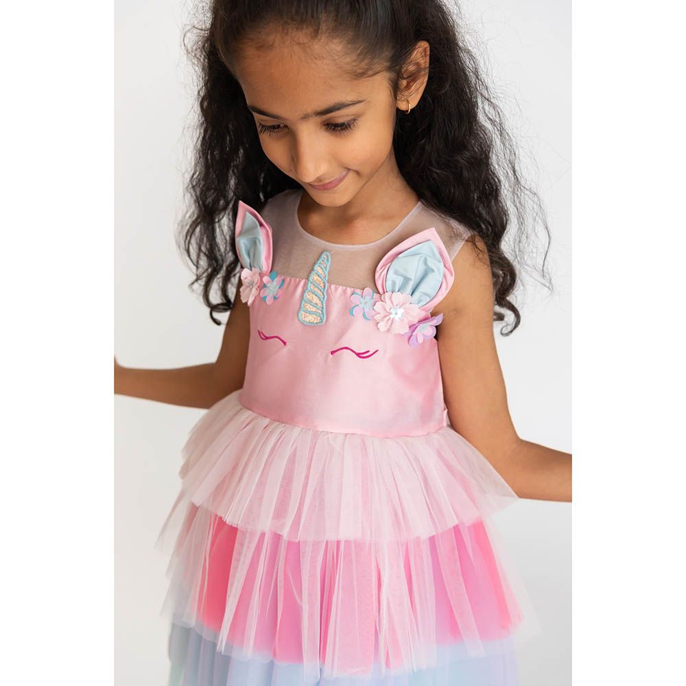 A Little Fable - Glitter Horn Unicorn Dress - Pink