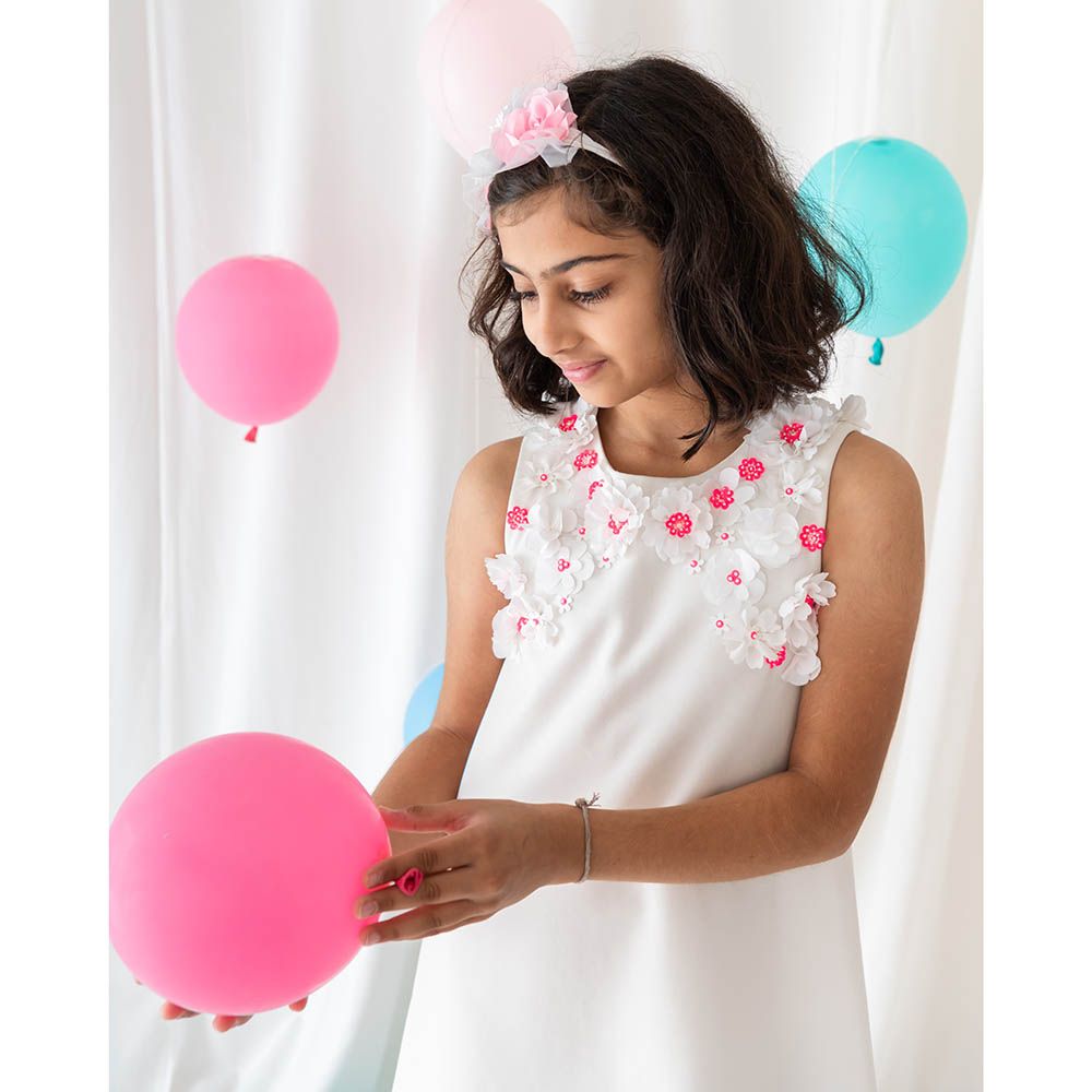 A Little Fable - Neon Pearl Sleeveless Dress - White