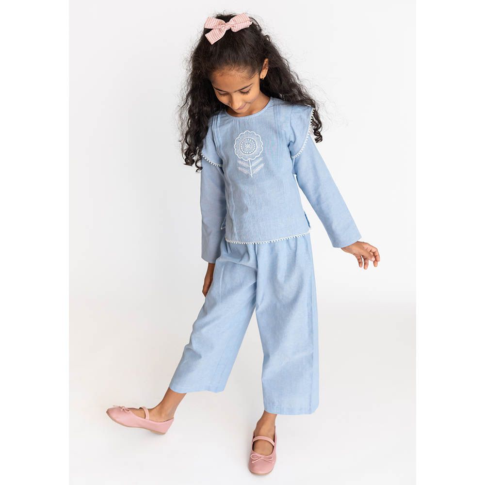 A Little Fable - 2pc-Set - Flower Doodle Outfit - Blue